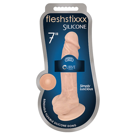 Curve Toys FLESHSTIXXX 7 in. Posable Silicone Dildo with Balls & Suction Cup Beige - Not Very Vanilla