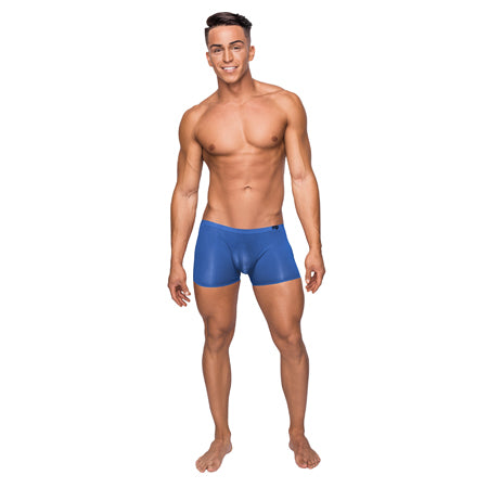 Male Power Seamless Sleek Short w. Sheer Pouch Blue Small - Not Very Vanilla