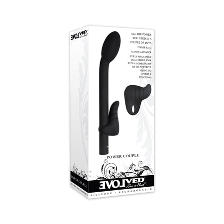 Evolved Power Couple Fully Adjustable 2-Piece Rechargeable Silicone Dual Stimulator Black - Not Very Vanilla