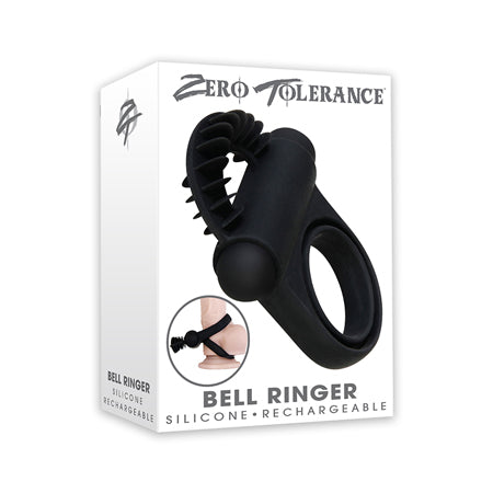 Zero Tolerance Bell Ringer Rechargeable Vibrating Flicking Silicone Cockring Black - Not Very Vanilla