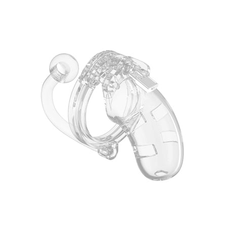 Shots ManCage Model 10 3.5 in. Chastity Cock Cage With Plug Clear - Not Very Vanilla