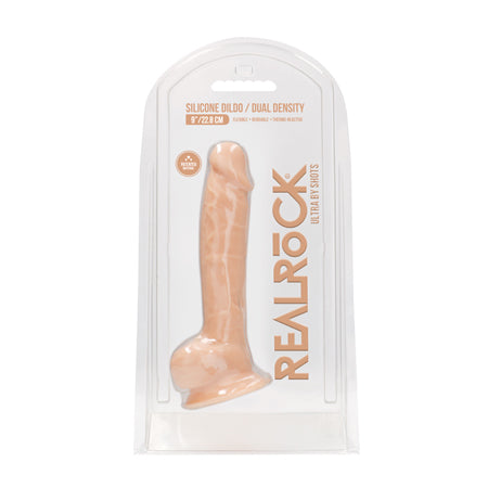 RealRock Ultra Realistic Dual Density Silicone 9 in. Bendable Dildo With Balls Beige - Not Very Vanilla