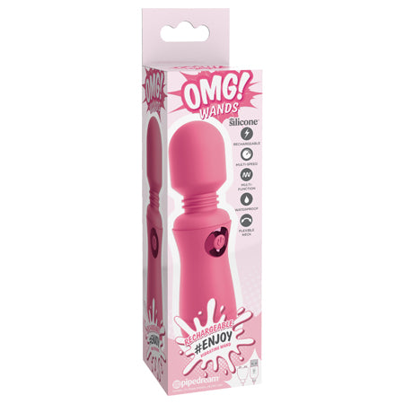 Pipedream OMG! Wands #Enjoy Silicone Rechargeable Flexible Vibrating Wand Pink - Not Very Vanilla