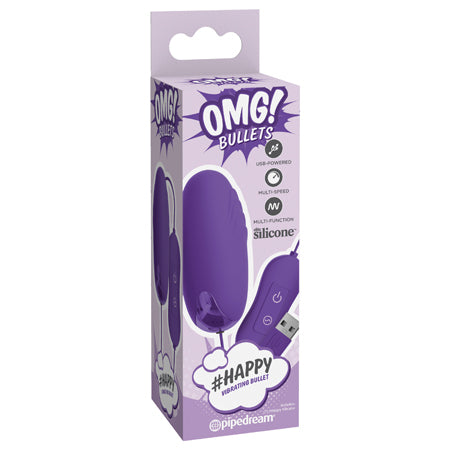 Pipedream OMG! Bullets #Happy USB-Powered Silicone Vibrating Bullet Purple - Not Very Vanilla