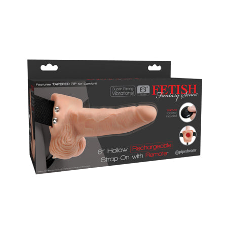 Pipedream Fetish Fantasy Series Vibrating 6 in. Hollow Strap-On With Balls Beige/Black - Not Very Vanilla