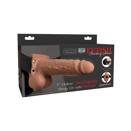 Pipedream Fetish Fantasy Series Vibrating 7 in. Hollow Strap-On With Balls Tan/Black - Not Very Vanilla