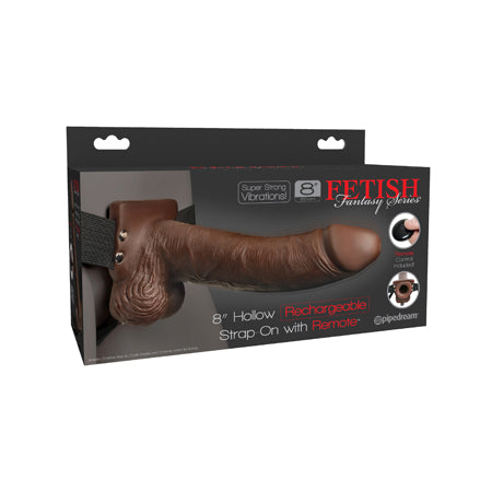 Pipedream Fetish Fantasy Series Vibrating 8 in. Hollow Strap-On With Balls Brown/Black - Not Very Vanilla