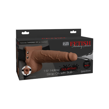 Pipedream Fetish Fantasy Series 7.5 in. Hollow Squirting Strap-On With Balls Tan/Black - Not Very Vanilla