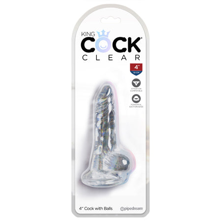 Pipedream King Cock Clear 4 in. Cock With Balls Realistic Suction Cup Dildo - Not Very Vanilla