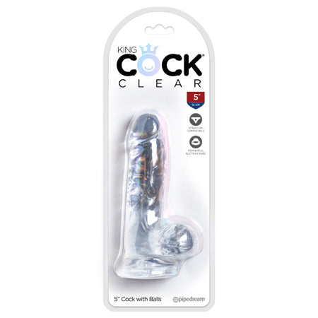 Pipedream King Cock Clear 5 in. Cock With Balls Realistic Suction Cup Dildo - Not Very Vanilla