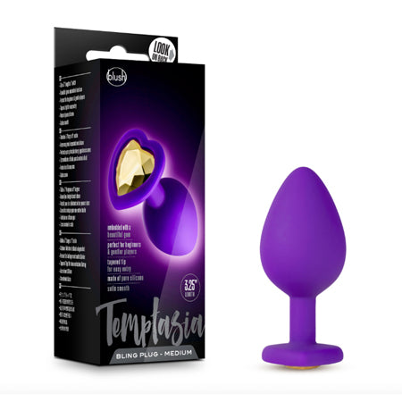 Blush Temptasia Bling Anal Plug with Heart-Shaped Gem Base Medium Purple - Not Very Vanilla