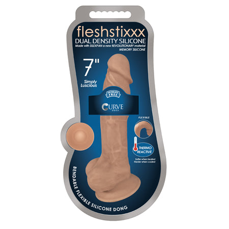 Curve Toys FLESHSTIXXX 7 in. Posable Dual Density Silicone Dildo with Balls & Suction Cup Tan - Not Very Vanilla