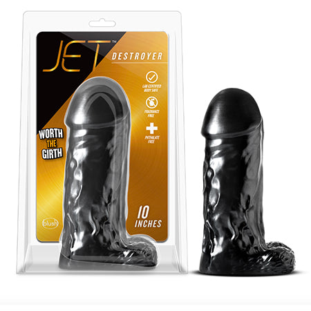 Blush Jet Destroyer Realistic 10 in. Dildo with Balls Carbon Metallic Black - Not Very Vanilla