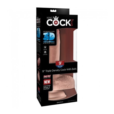 Pipedream King Cock Plus 9 in. Triple Density Cock With Balls Realistic Suction Cup Dildo Beige - Not Very Vanilla