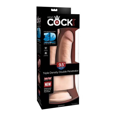 Pipedream King Cock Plus Triple Density Double Penetrator 9.5 in. Realistic Dildo Beige - Not Very Vanilla