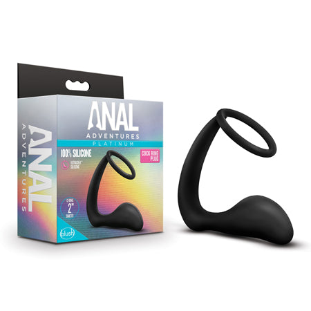 Blush Anal Adventures Platinum Silicone Cock Ring Plug Black - Not Very Vanilla