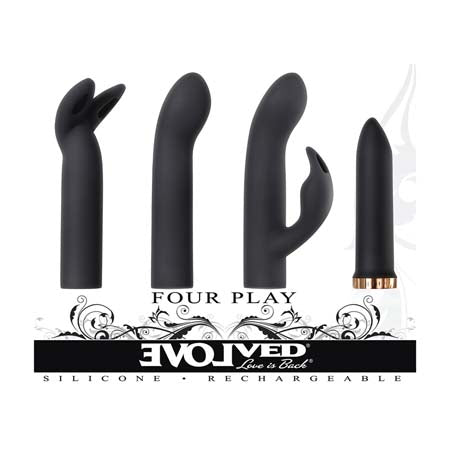 Evolved Four Play Rechargeable Silicone Bullet Vibrator and 3-Piece Sleeve Set Black - Not Very Vanilla