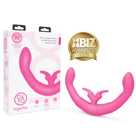 Together Couples Toy with Echo Function Rechargeable Silicone Dual Ended Rabbit Vibrator Pink - Not Very Vanilla