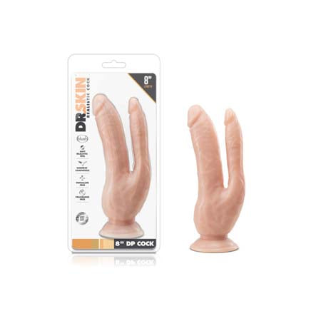 Blush Dr. Skin DP Cock Realistic 8 in. Dual Entry Dildo with Suction Cup Beige - Not Very Vanilla