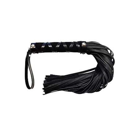 Short Leather Flogger with Studded Handle - BLACK - Not Very Vanilla