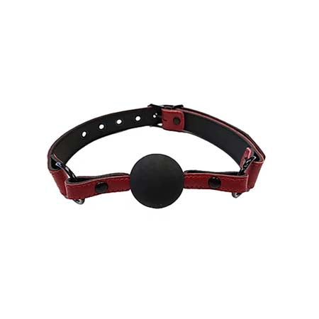 Leather Ball Gag with Black Rubber Ball-Burgundy - Not Very Vanilla