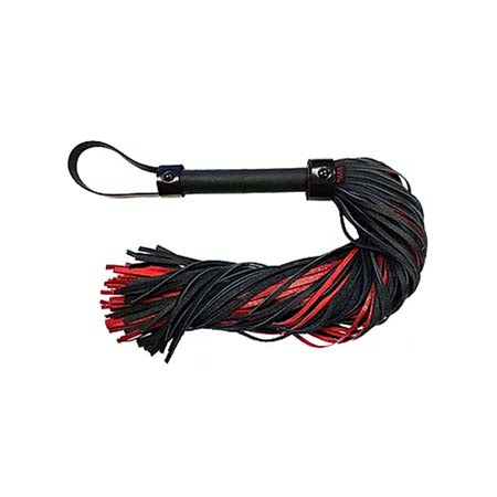 Leather Handle, Leather Long Flogger- Burgunday & Black - Not Very Vanilla