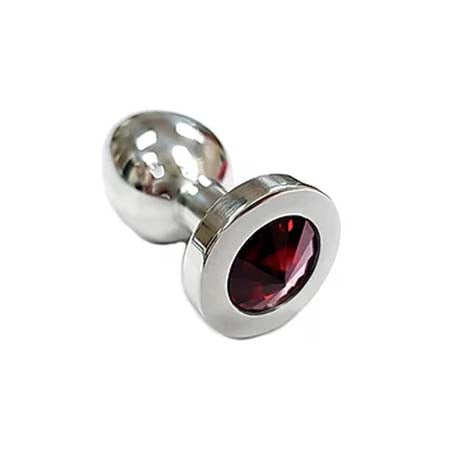 Stainless Steel Smooth Medium Butt Plug- Red Crystal - Not Very Vanilla