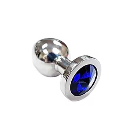 Stainless Steel Smooth Small Butt Plug- Blue Crystal - Not Very Vanilla