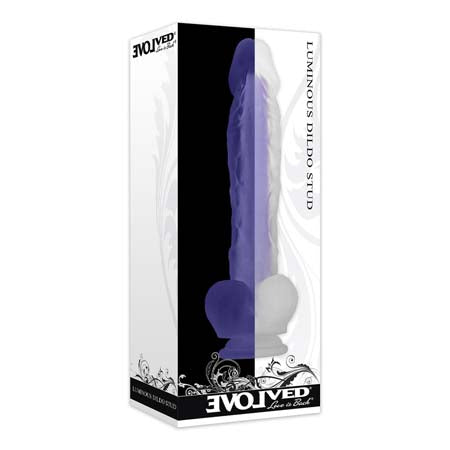 Evolved Luminous Stud Glow in the Dark 10.5 in. Dual Density Dildo With Balls Clear/Purple - Not Very Vanilla