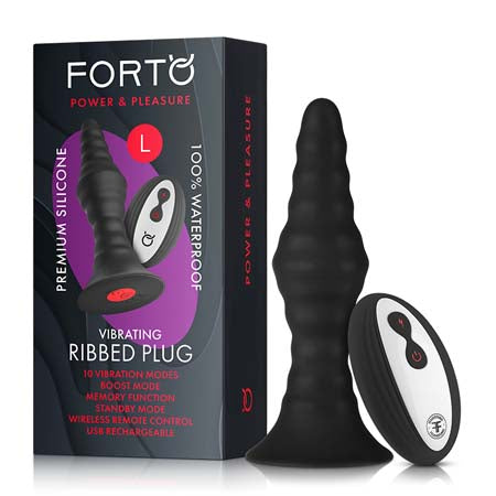 Forto Vibrating Ribbed Plug Rechargeable Remote-Controlled Silicone Anal Plug Large Black - Not Very Vanilla