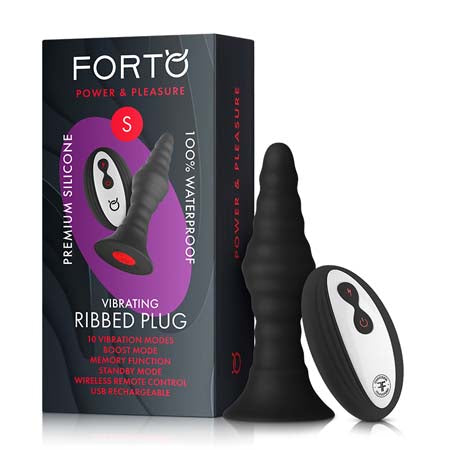 Forto Vibrating Ribbed Plug Rechargeable Remote-Controlled Silicone Anal Plug Small Black - Not Very Vanilla