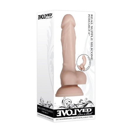 Evolved Real Supple Poseable 6 in. Realistic Silicone Dildo With Balls Beige - Not Very Vanilla