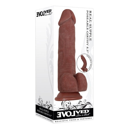 Evolved Real Supple Girthy Poseable 8.5 in. Realistic Dildo With Balls Brown - Not Very Vanilla