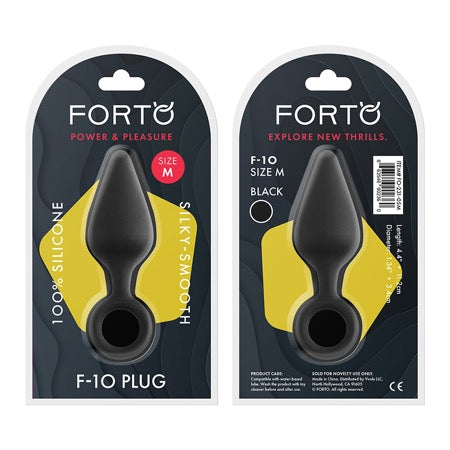 Forto F-10 Silicone Anal Plug with Pull Ring Medium Black - Not Very Vanilla