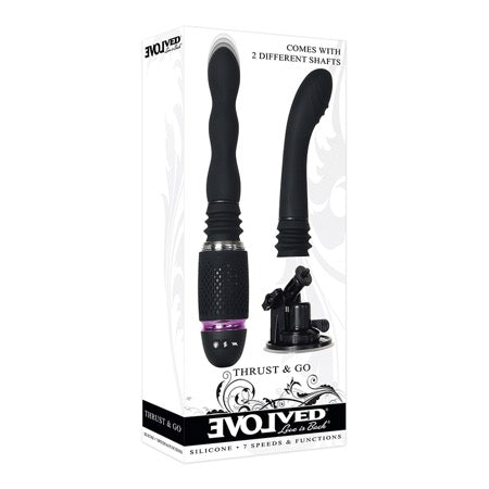 Evolved Thrust & Go Thrusting Vibrator With 2 Shafts and Suction Cup Base Black - Not Very Vanilla