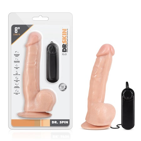 Blush Dr. Skin Dr. Spin Realistic 8 in. Gyrating and Vibrating Dildo with Balls & Suction Cup Beige - Not Very Vanilla