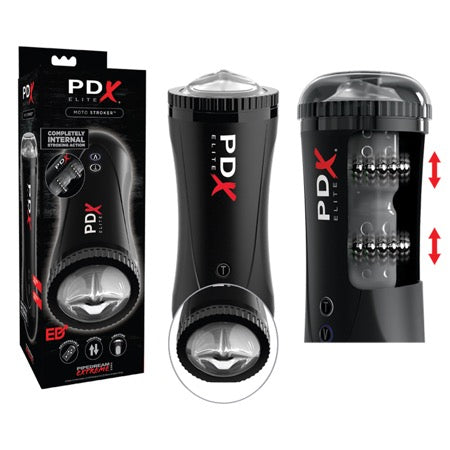 PDX Elite Moto Stroker Rechargeable Thrusting Vibrating Masturbator Clear/Black - Not Very Vanilla