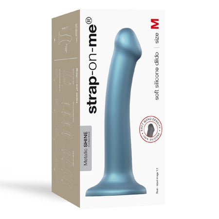 Strap-On-Me Metallic Shine Collection Soft Single-Density Silicone Dildo Duck Blue M - Not Very Vanilla