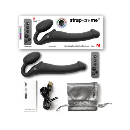 Strap-On-Me Rechargeable Remote-Controlled Silicone Vibrating Bendable Strap-On Black M - Not Very Vanilla