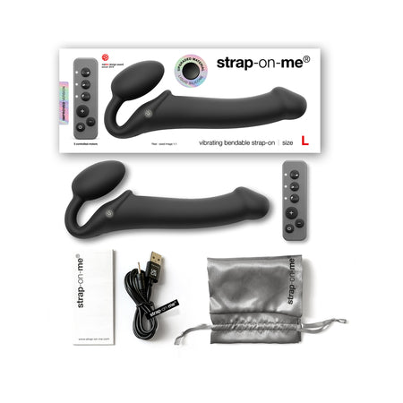 Strap-On-Me Rechargeable Remote-Controlled Silicone Vibrating Bendable Strap-On Black L - Not Very Vanilla