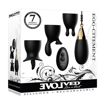 Evolved Egg-Citement 5-Piece Rechargeable Remote-Controlled Vibrator and Accessory Set Black - Not Very Vanilla