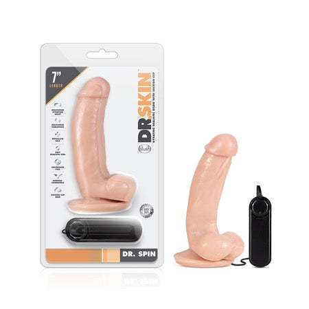 Blush Dr. Skin Dr. Spin Realistic 7 in. Gyrating and Vibrating Dildo with Balls & Suction Cup Beige - Not Very Vanilla