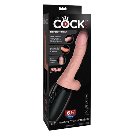 Pipedream King Cock Plus 6.5 in. Thrusting Cock With Balls Rechargeable Realistic Vibrator Beige - Not Very Vanilla