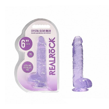 RealRock Crystal Clear Realistic 6 in. Dildo With Balls and Suction Cup Purple - Not Very Vanilla