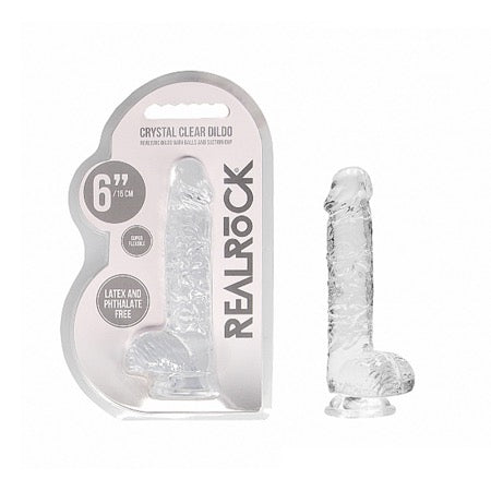 RealRock Crystal Clear Realistic 6 in. Dildo With Balls and Suction Cup Clear - Not Very Vanilla