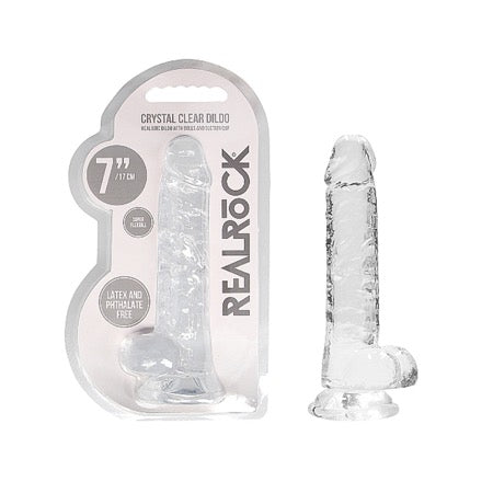 RealRock Crystal Clear Realistic 7 in. Dildo With Balls and Suction Cup Clear - Not Very Vanilla