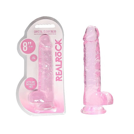 RealRock Crystal Clear Realistic 8 in. Dildo With Balls and Suction Cup Pink - Not Very Vanilla