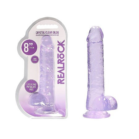 RealRock Crystal Clear Realistic 8 in. Dildo With Balls and Suction Cup Purple - Not Very Vanilla