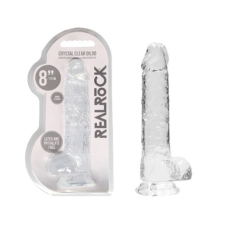 RealRock Crystal Clear Realistic 8 in. Dildo With Balls and Suction Cup Clear - Not Very Vanilla