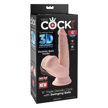 Pipedream King Cock Plus 6 in. Triple-Density Cock With Swinging Balls Dildo Beige - Not Very Vanilla